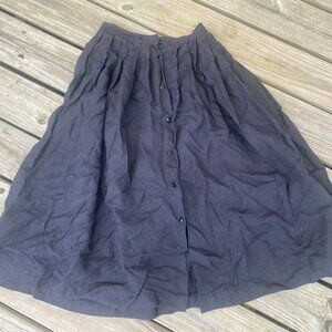 Vintage Black Linen Pleated Full Maxi Skirt Size Small